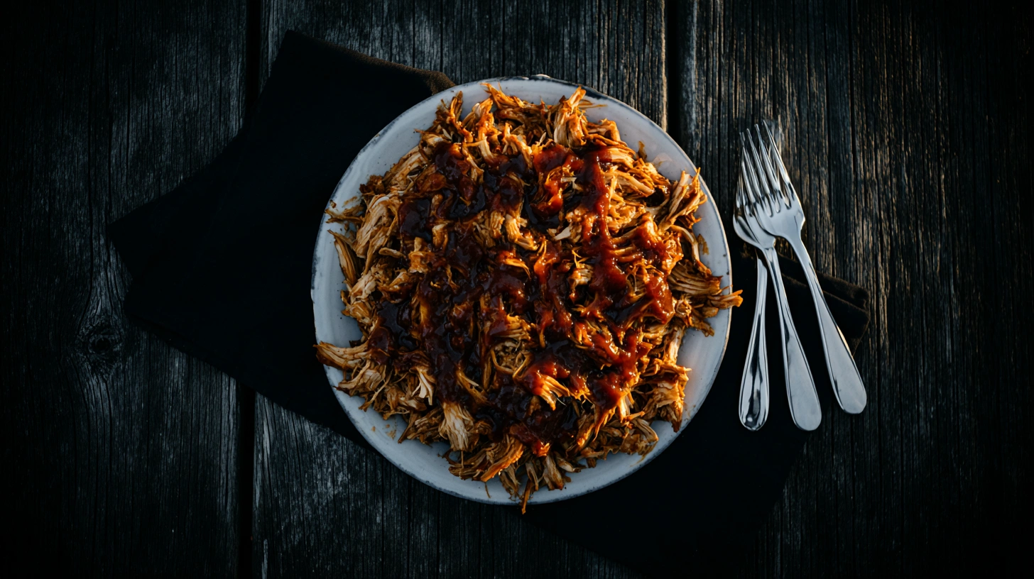 How to make pulled chicken in the oven – tender shredded chicken in a bowl with BBQ sauce