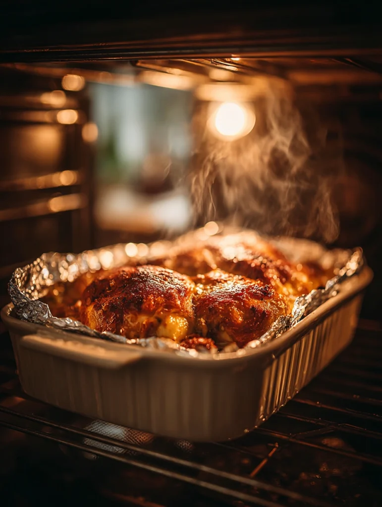 Reheating BBQ chicken in the oven covered with foil at 325 degrees