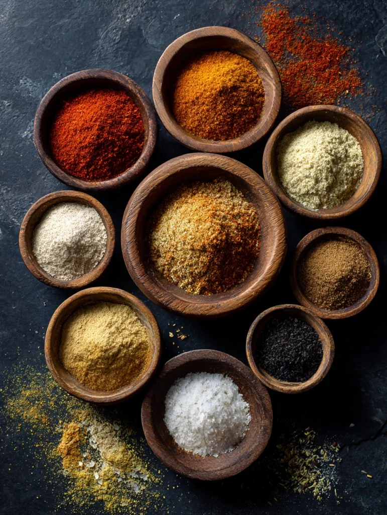 Homemade BBQ dry rub spices for oven-baked chicken – smoked paprika, garlic powder, brown sugar, and more