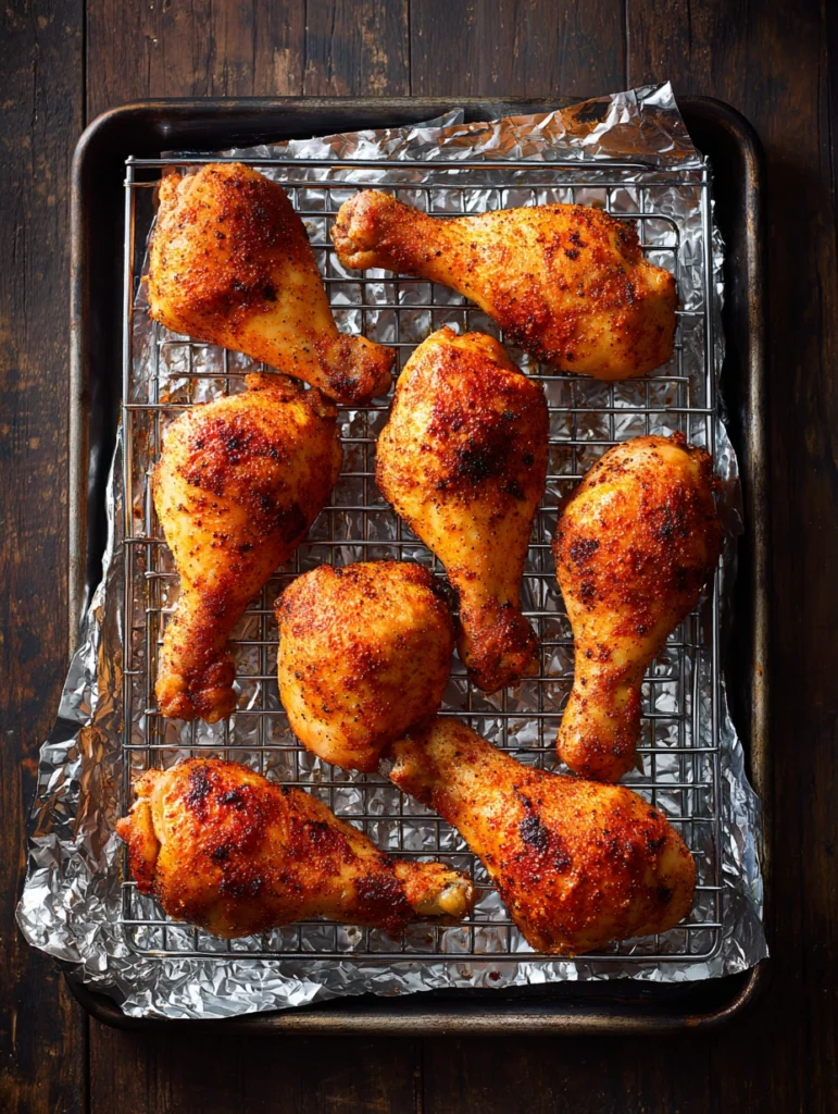 How to arrange BBQ chicken legs on wire rack for oven baking